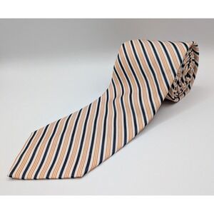 Brooks Brothers 346 Striped Silk Tie Orange Navy White Men's Necktie 3.5" Wide